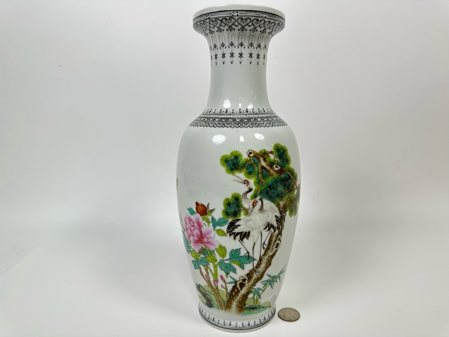 Vintage Signed Hand Painted Chinese Porcelain Vase Featuring Red ...