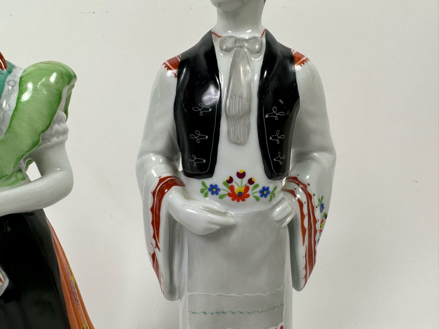 Vintage Hollohaza Hungarian Matyo Couple Hand Painted Figurines 12H [Photo 7]