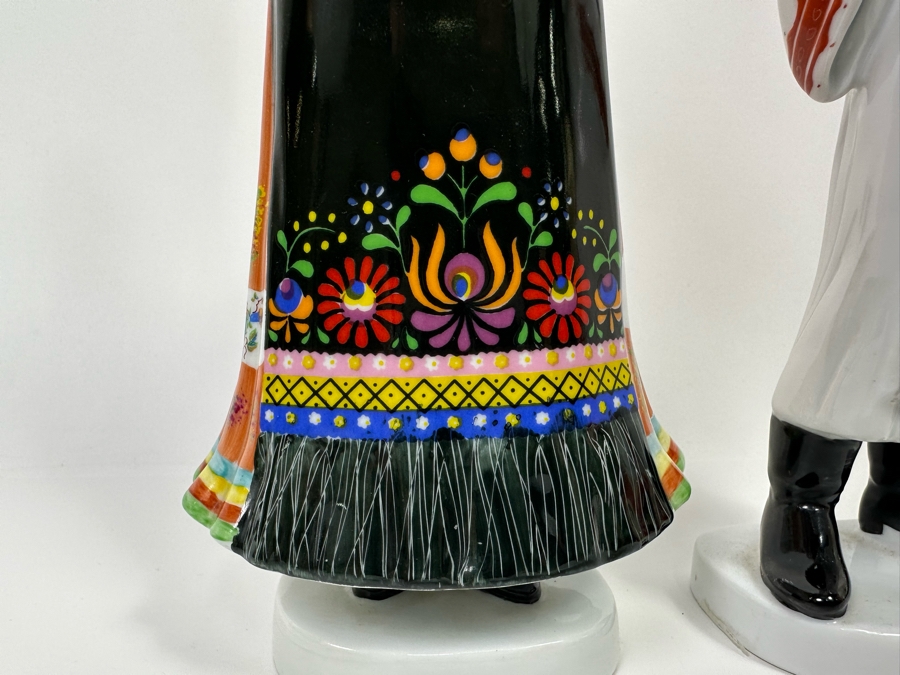 Vintage Hollohaza Hungarian Matyo Couple Hand Painted Figurines 12H [Photo 8]