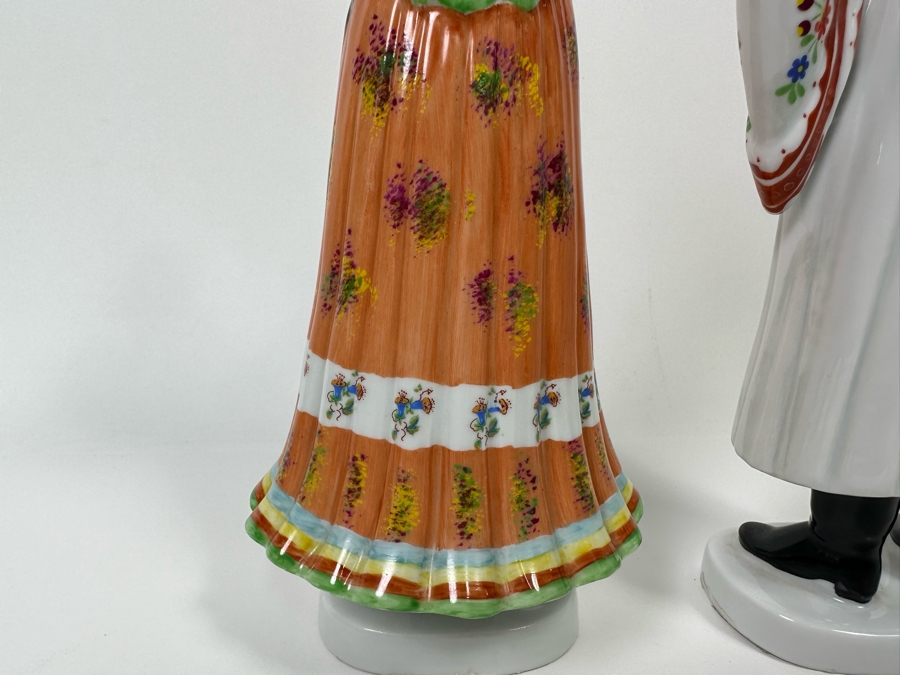 Vintage Hollohaza Hungarian Matyo Couple Hand Painted Figurines 12H [Photo 13]