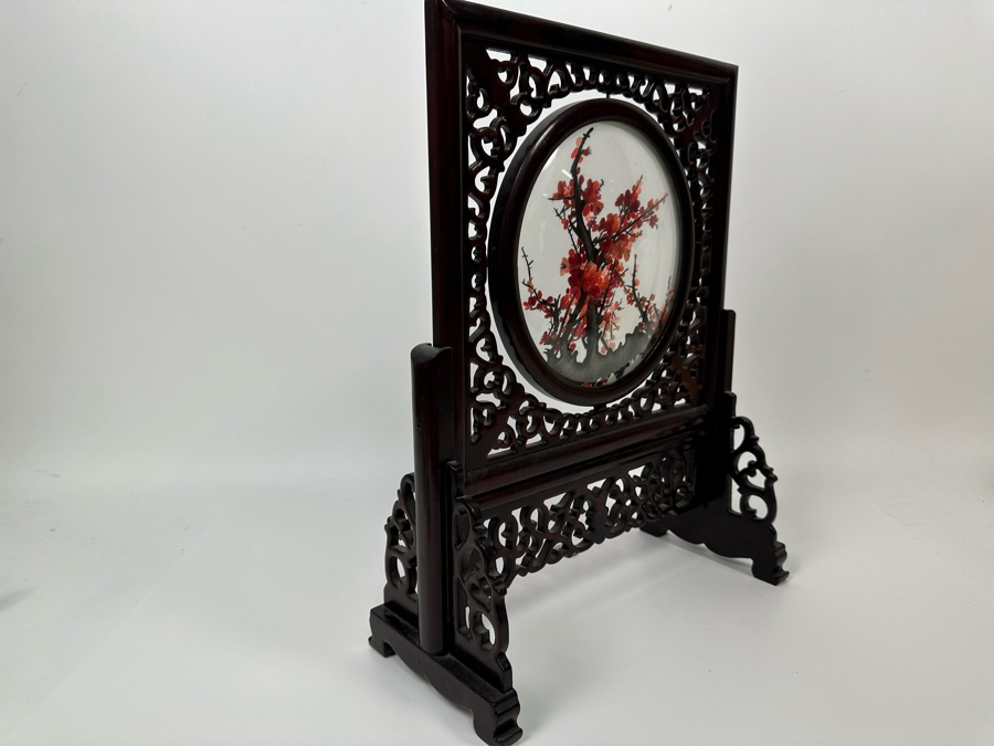 Chinese Two-Sided Silk Hand Stitch Embroidery Plum Blossom Table Screen 13W X 6D X 16.5H [Photo 7]