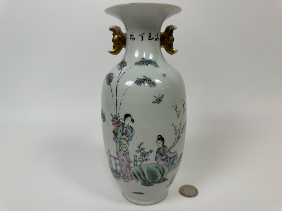 Vintage Signed Chinese Hand Painted Porcelain Vase 9H [Photo 5]