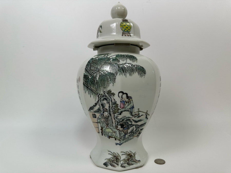 Vintage Signed Chinese Hand Painted Porcelain Lidded Jar 15H [Photo 24]