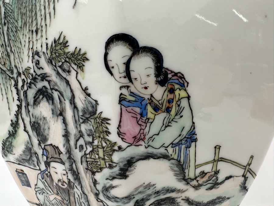 Vintage Signed Chinese Hand Painted Porcelain Lidded Jar 15H [Photo 27]