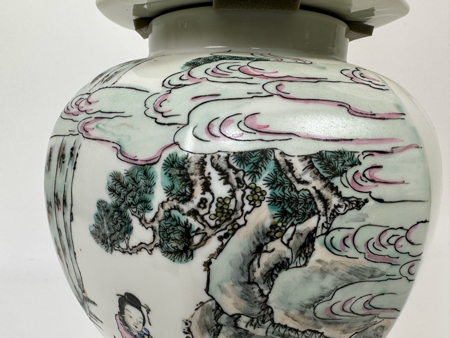 Vintage Signed Chinese Hand Painted Porcelain Lidded Jar 15H [Photo 12]