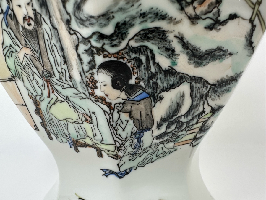 Vintage Signed Chinese Hand Painted Porcelain Lidded Jar 15H [Photo 26]