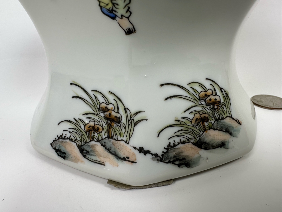 Vintage Signed Chinese Hand Painted Porcelain Lidded Jar 15H [Photo 14]