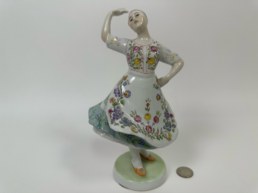Vintage Zsolnay Hungary Folk Dancer Lady Hand Painted Porcelain Figurine 9H [Photo 3]