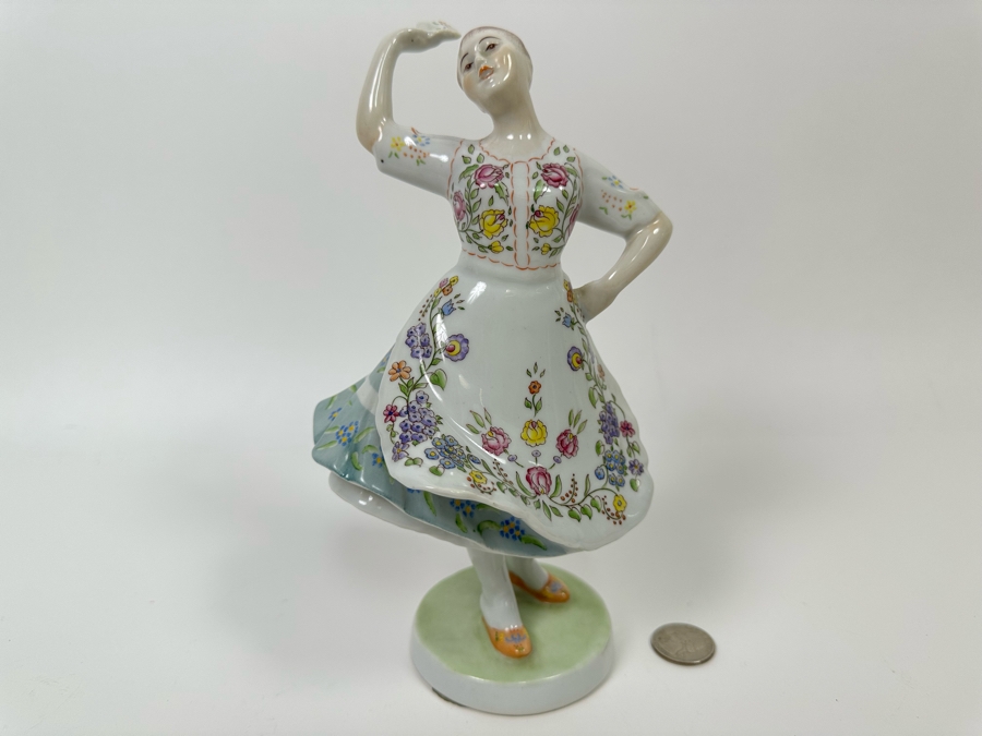 Vintage Zsolnay Hungary Folk Dancer Lady Hand Painted Porcelain Figurine 9H [Photo 4]