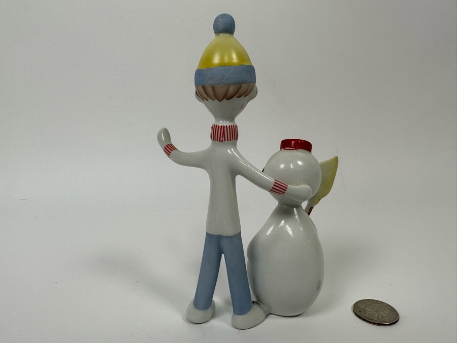 Aquincum Hungary Hand Painted Porcelain Figurine Budapest Boy With Snowman 6H [Photo 6]