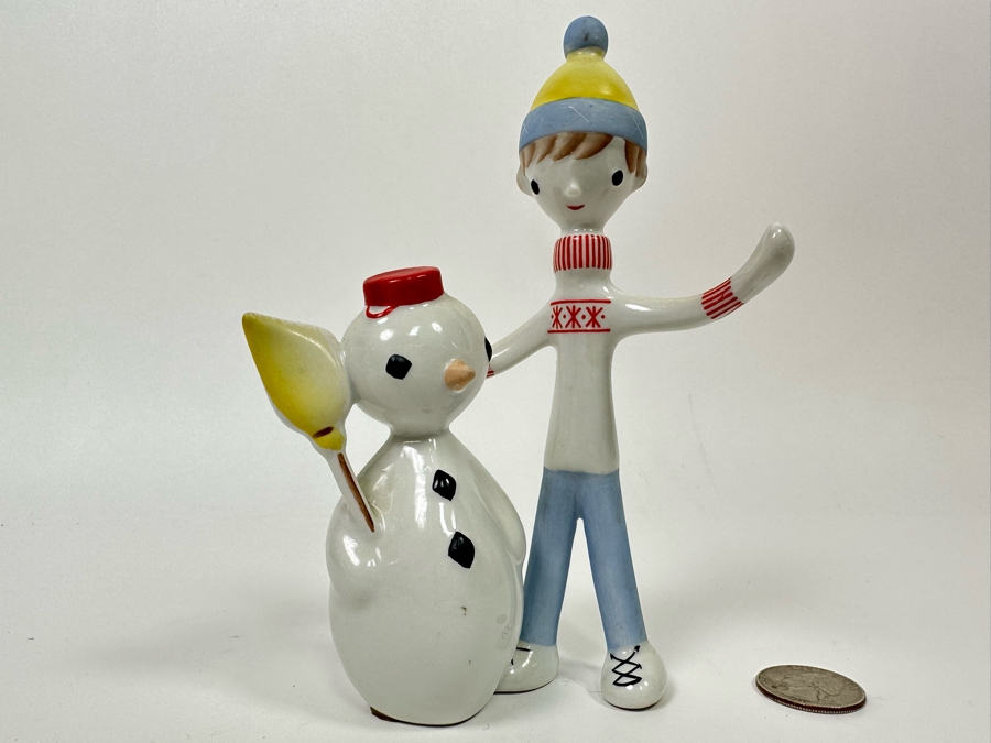Aquincum Hungary Hand Painted Porcelain Figurine Budapest Boy With Snowman 6H [Photo 2]