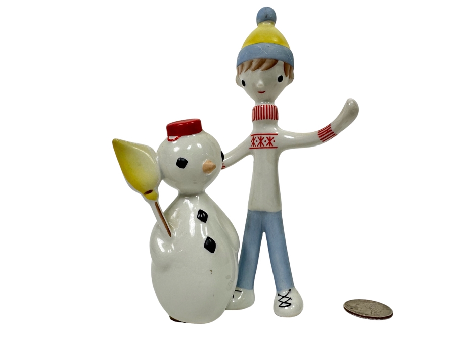 Aquincum Hungary Hand Painted Porcelain Figurine Budapest Boy With Snowman 6H [Photo 1]