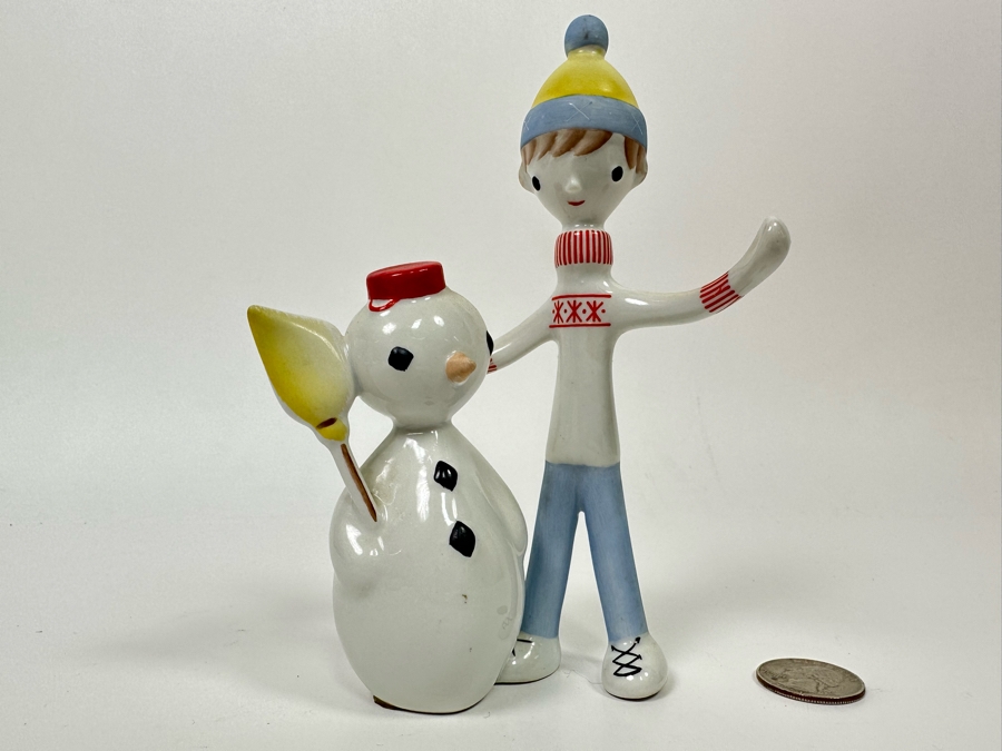Aquincum Hungary Hand Painted Porcelain Figurine Budapest Boy With Snowman 6H [Photo 3]