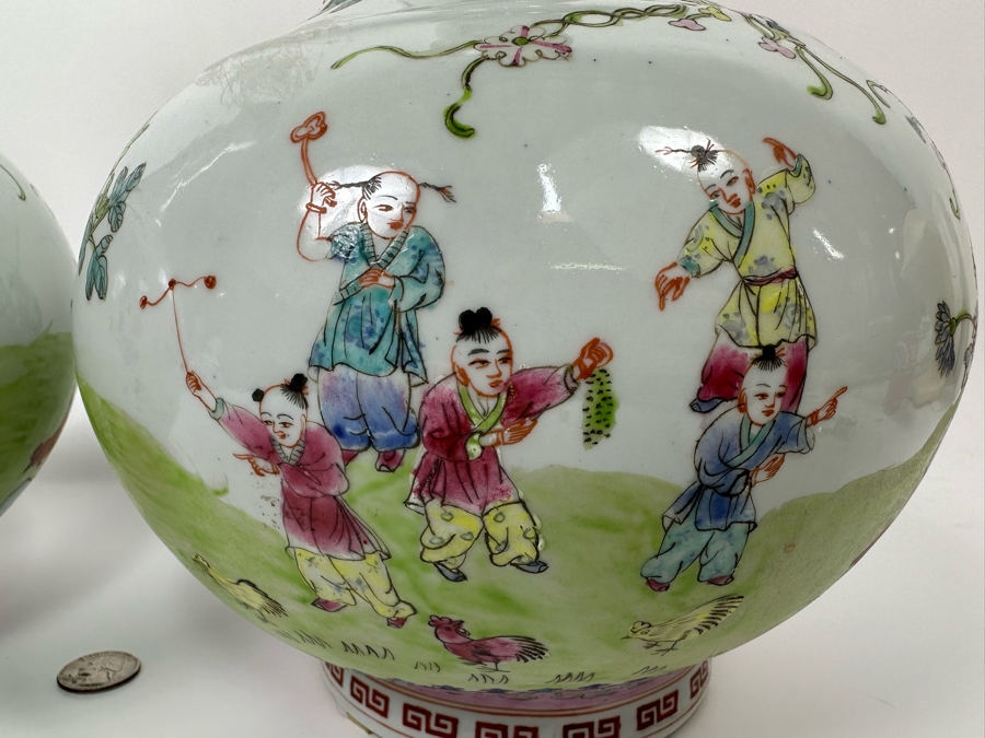 Pair Of Vintage Chinese Hand Painted Porcelain Vases 15H [Photo 11]