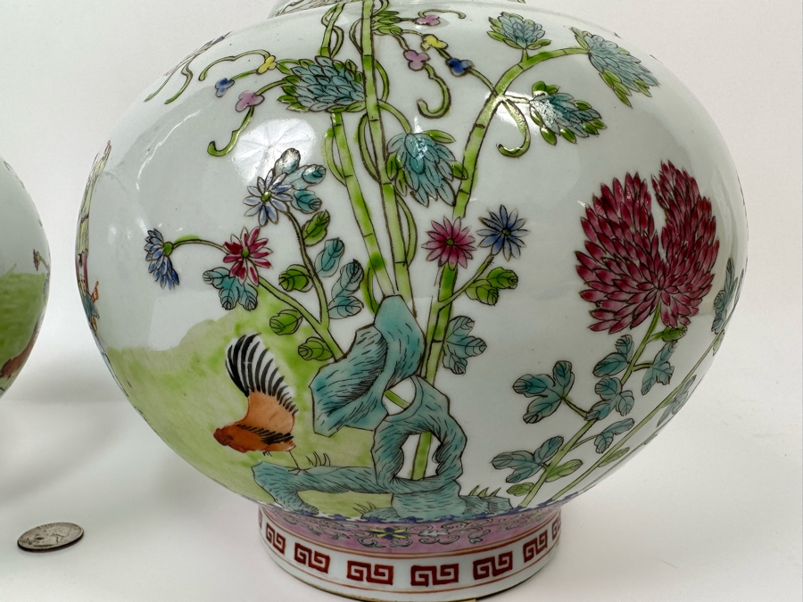 Pair Of Vintage Chinese Hand Painted Porcelain Vases 15H [Photo 5]