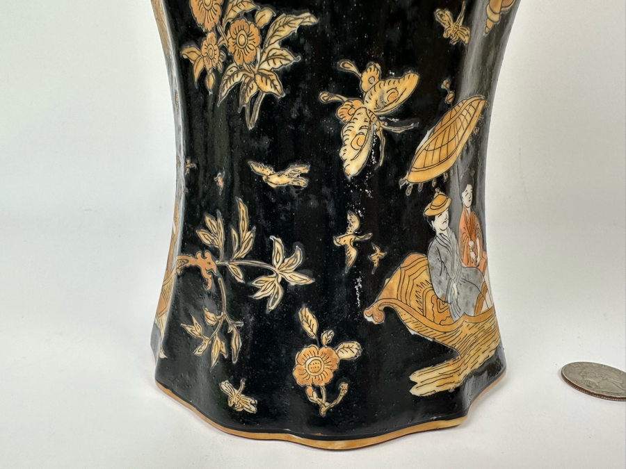 Vintage Signed Chinese Hand Painted Black And Orange Dragon Motif Vase 7.5W X 14H [Photo 13]