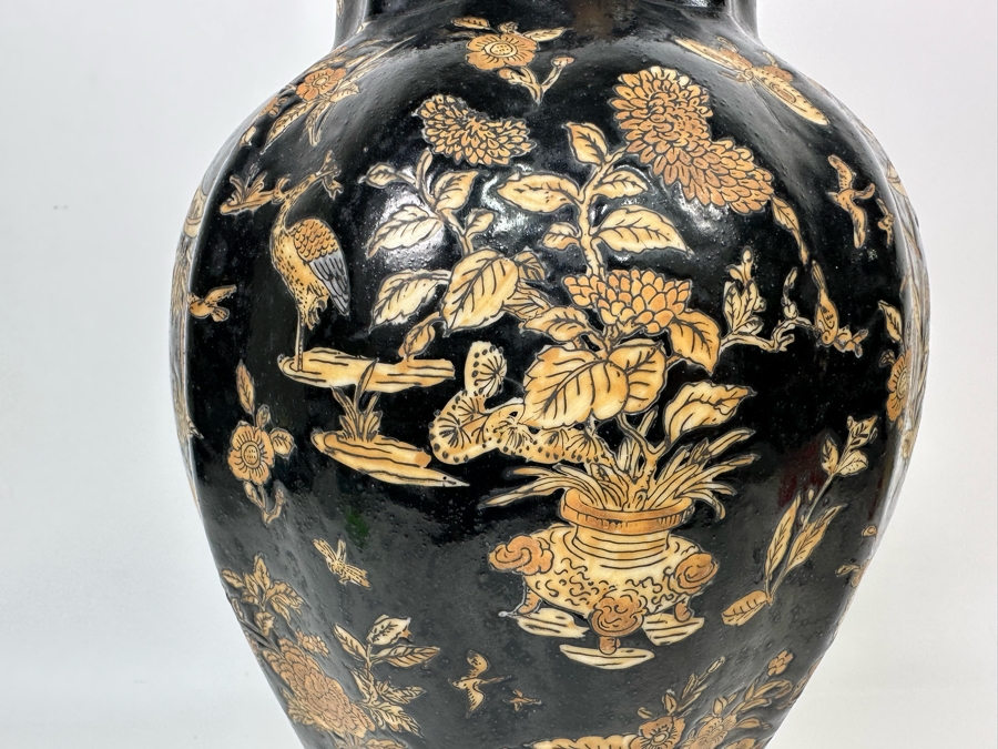 Vintage Signed Chinese Hand Painted Black And Orange Dragon Motif Vase 7.5W X 14H [Photo 11]
