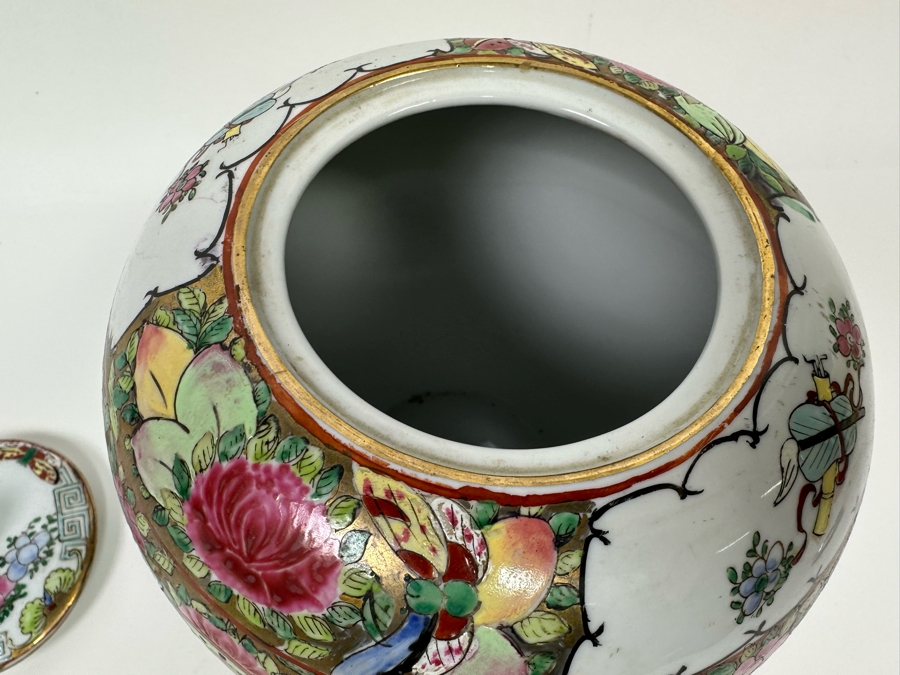 Vintage Signed Chinese Hand Painted Porcelain Lidded Jar 7.5W X 8H [Photo 14]