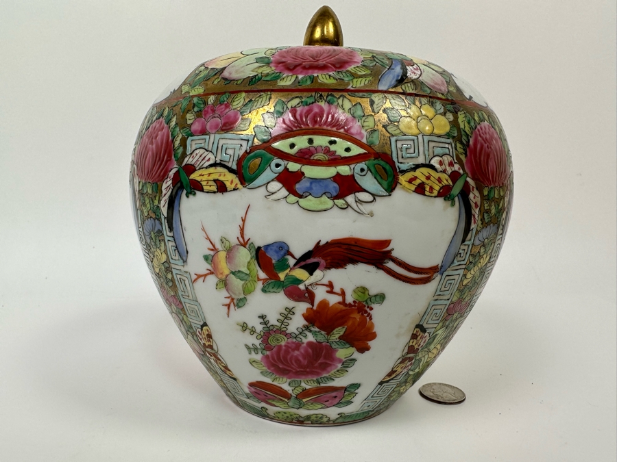 Vintage Signed Chinese Hand Painted Porcelain Lidded Jar 7.5W X 8H [Photo 12]