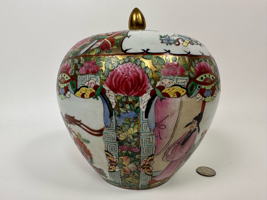 Vintage Signed Chinese Hand Painted Porcelain Lidded Jar 7.5W X 8H [Photo 8]