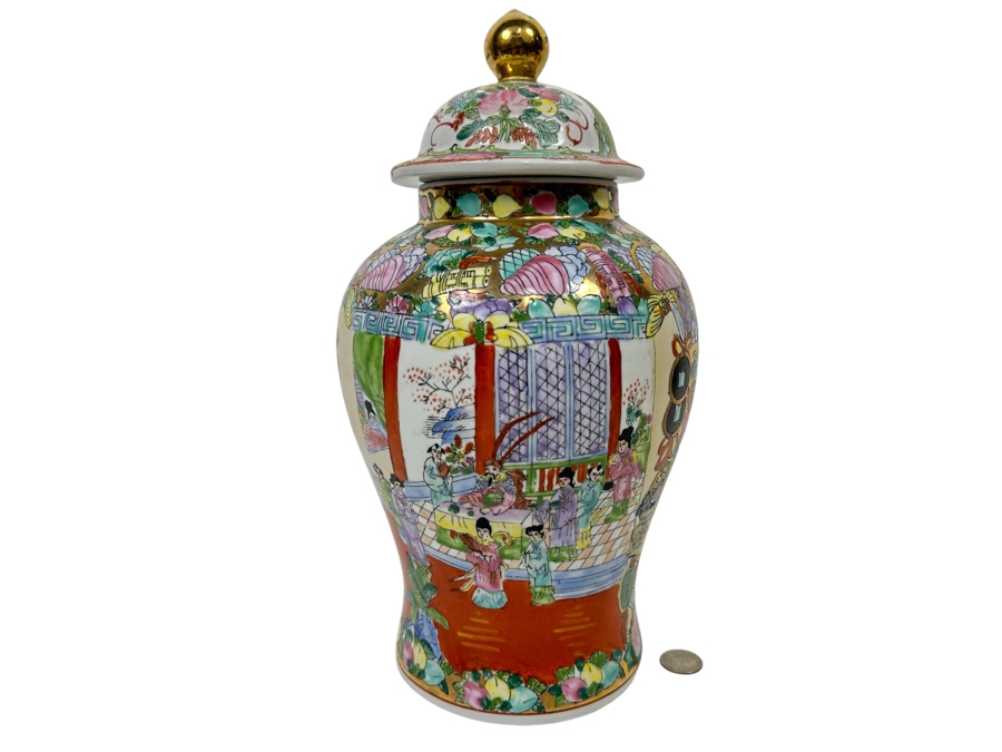 Vintage Signed Chinese Hand Painted Porcelain Lidded Jar 7.5W X 14H [Photo 1]