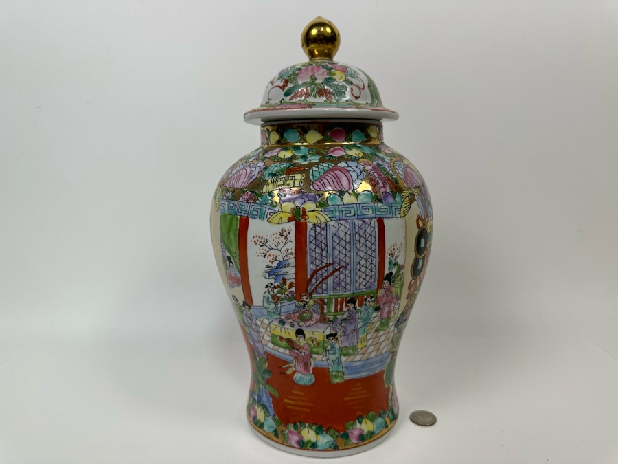 Vintage Signed Chinese Hand Painted Porcelain Lidded Jar 7.5W X 14H [Photo 4]