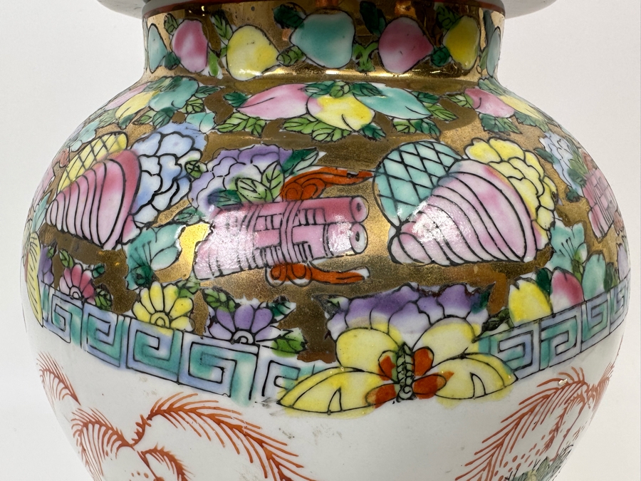 Vintage Signed Chinese Hand Painted Porcelain Lidded Jar 7.5W X 14H [Photo 14]