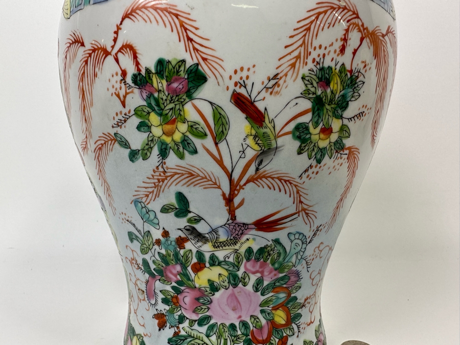 Vintage Signed Chinese Hand Painted Porcelain Lidded Jar 7.5W X 14H [Photo 15]