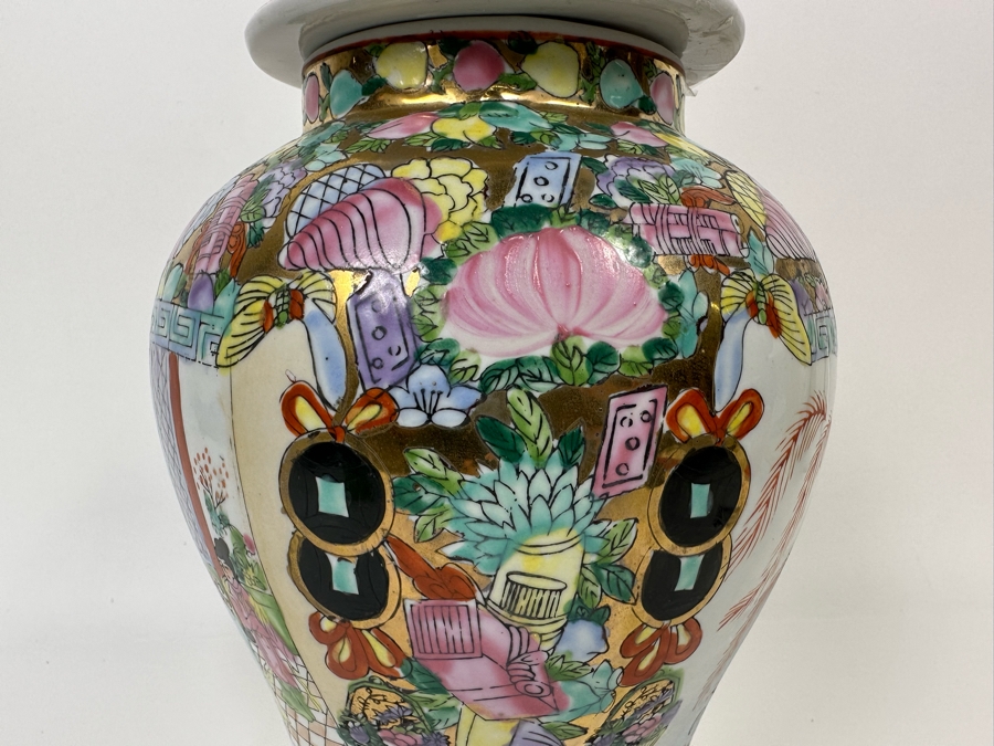 Vintage Signed Chinese Hand Painted Porcelain Lidded Jar 7.5W X 14H [Photo 9]