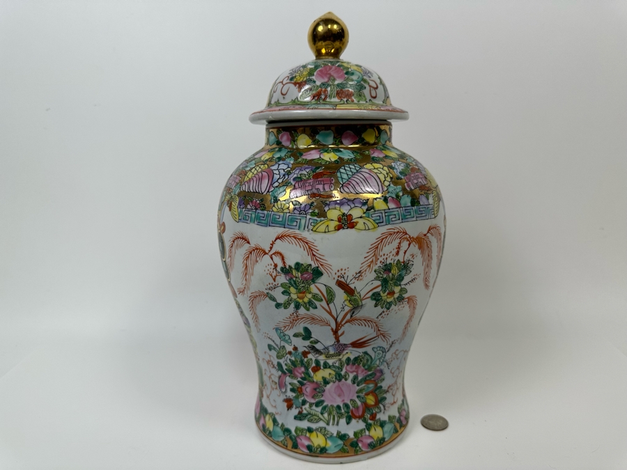 Vintage Signed Chinese Hand Painted Porcelain Lidded Jar 7.5W X 14H [Photo 11]