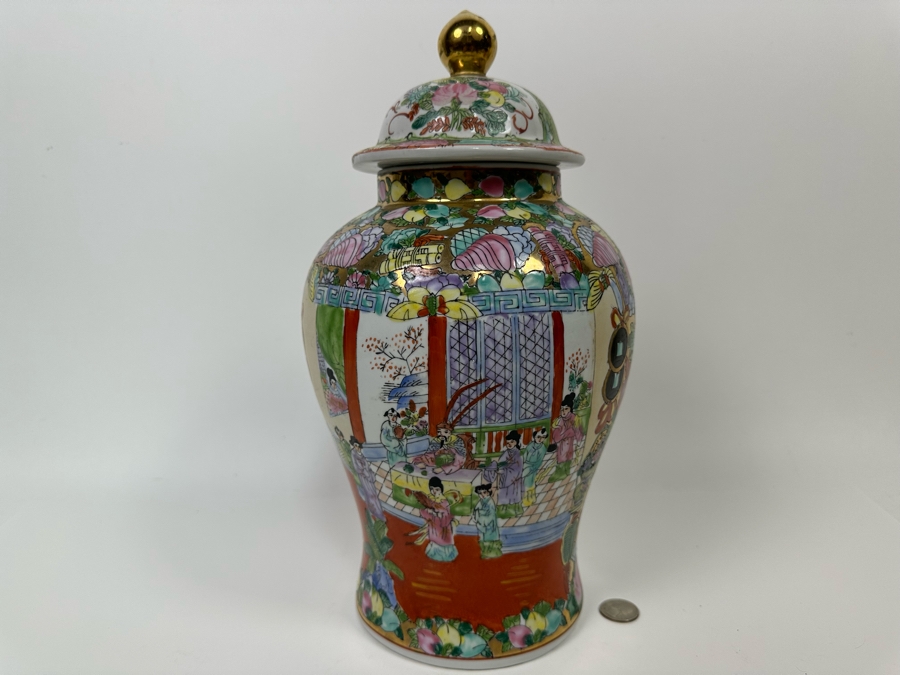 Vintage Signed Chinese Hand Painted Porcelain Lidded Jar 7.5W X 14H [Photo 3]