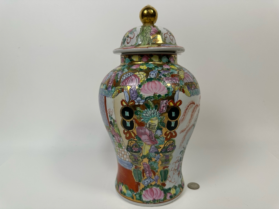 Vintage Signed Chinese Hand Painted Porcelain Lidded Jar 7.5W X 14H [Photo 8]