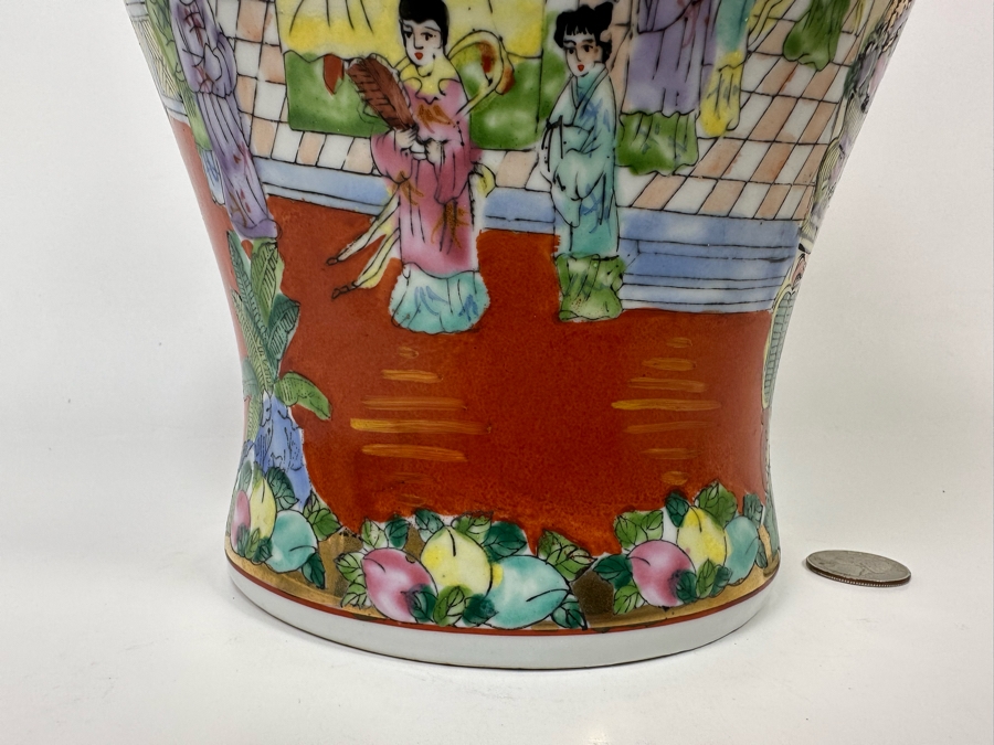 Vintage Signed Chinese Hand Painted Porcelain Lidded Jar 7.5W X 14H [Photo 7]