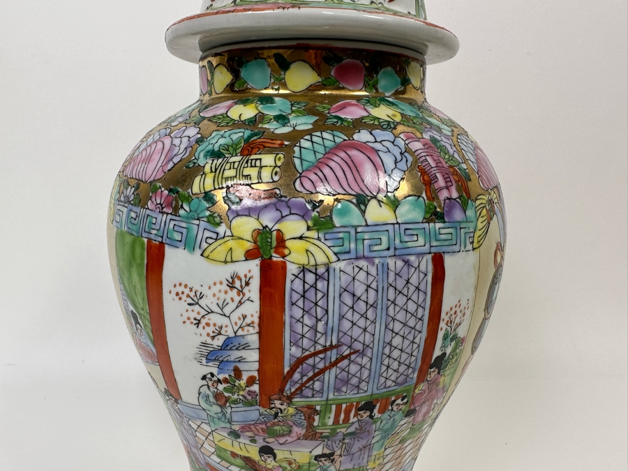 Vintage Signed Chinese Hand Painted Porcelain Lidded Jar 7.5W X 14H [Photo 6]