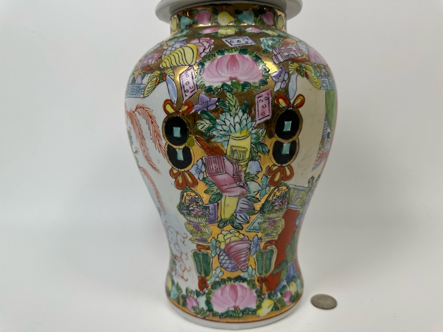 Vintage Signed Chinese Hand Painted Porcelain Lidded Jar 7.5W X 14H [Photo 17]