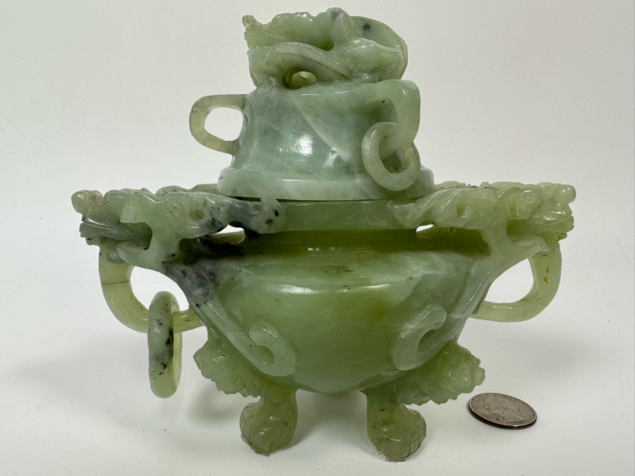 Vintage Chinese Jade Incense Burner Dragon Motif 6.5W X 4D X 5.5H [Photo 12]
