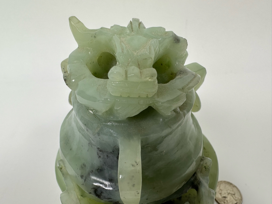 Vintage Chinese Jade Incense Burner Dragon Motif 6.5W X 4D X 5.5H [Photo 8]