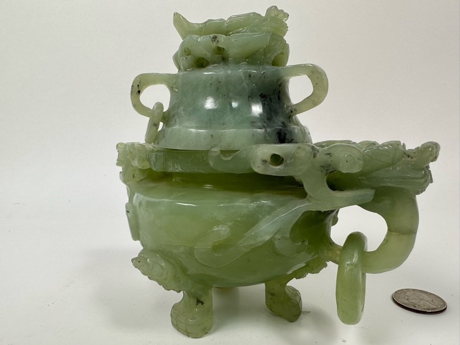 Vintage Chinese Jade Incense Burner Dragon Motif 6.5W X 4D X 5.5H [Photo 4]