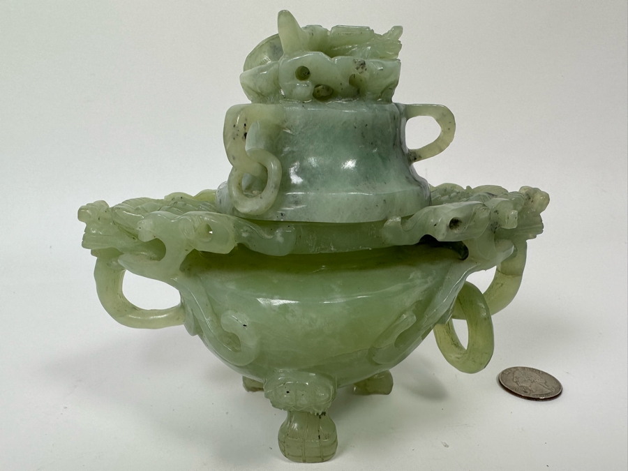 Vintage Chinese Jade Incense Burner Dragon Motif 6.5W X 4D X 5.5H [Photo 3]