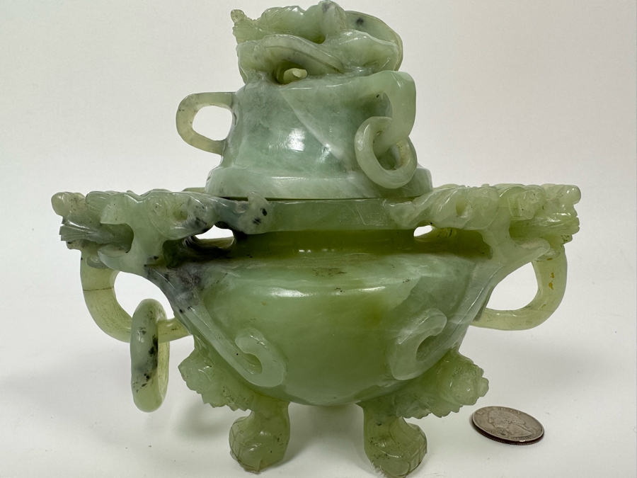 Vintage Chinese Jade Incense Burner Dragon Motif 6.5W X 4D X 5.5H [Photo 13]