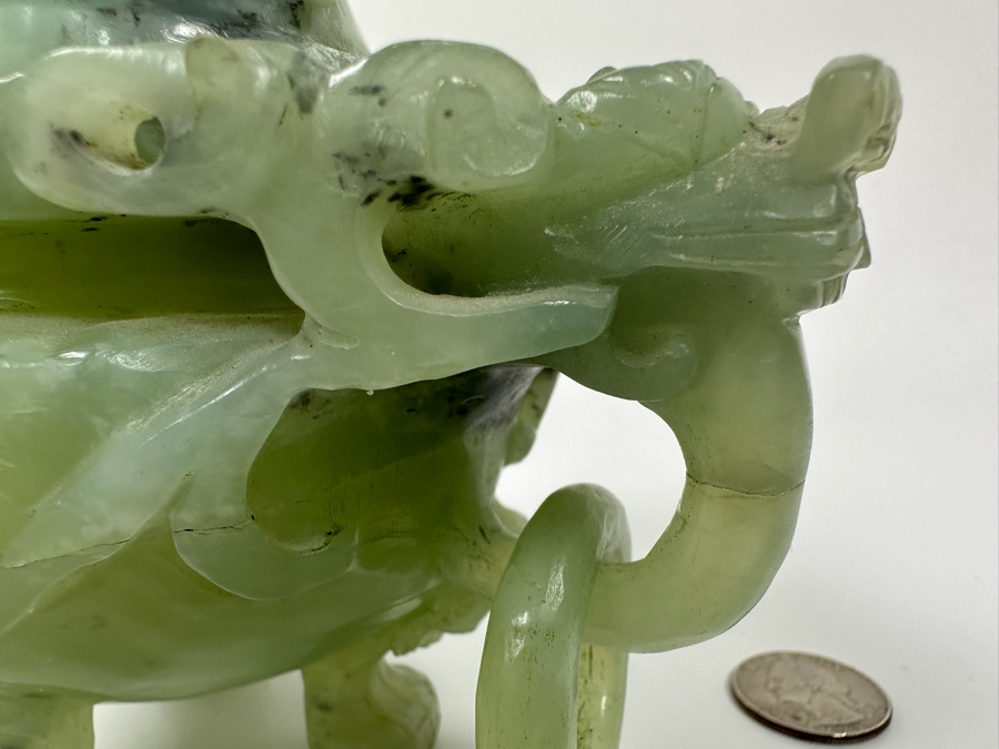 Vintage Chinese Jade Incense Burner Dragon Motif 6.5W X 4D X 5.5H [Photo 6]