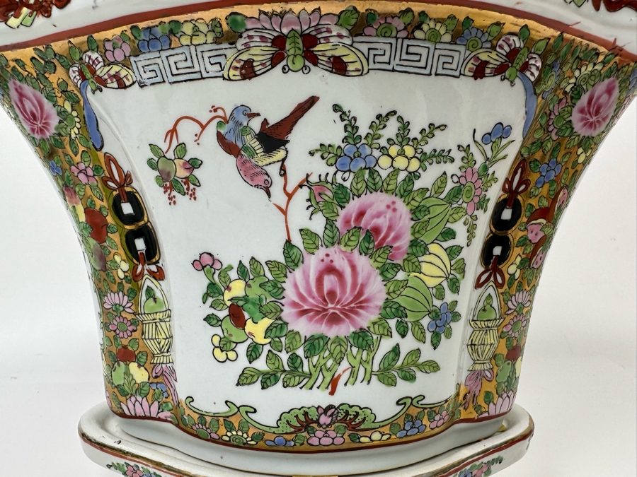 Signed Chinese Hand Painted Porcelain Planter With Underplate 6W X 9.5H [Photo 12]
