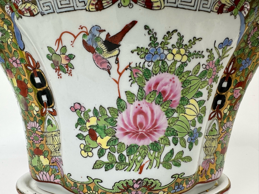 Signed Chinese Hand Painted Porcelain Planter With Underplate 6W X 9.5H [Photo 11]