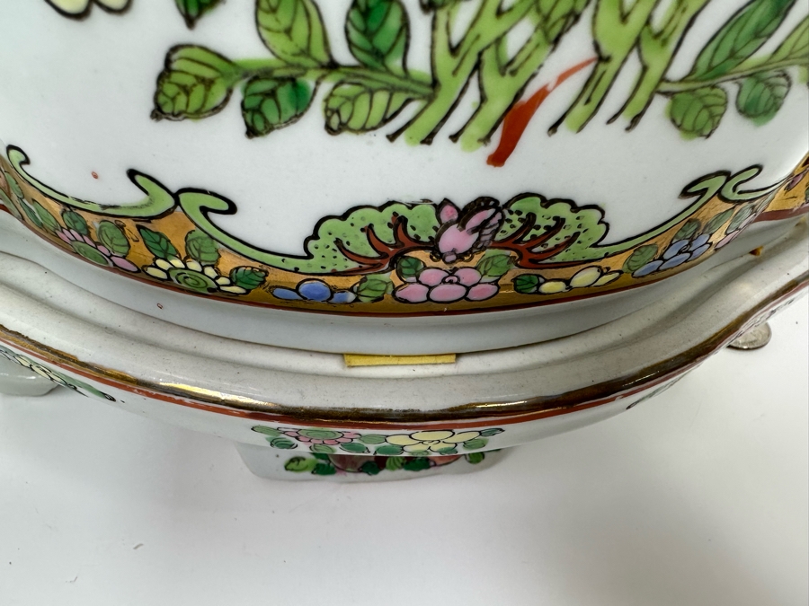 Signed Chinese Hand Painted Porcelain Planter With Underplate 6W X 9.5H [Photo 14]