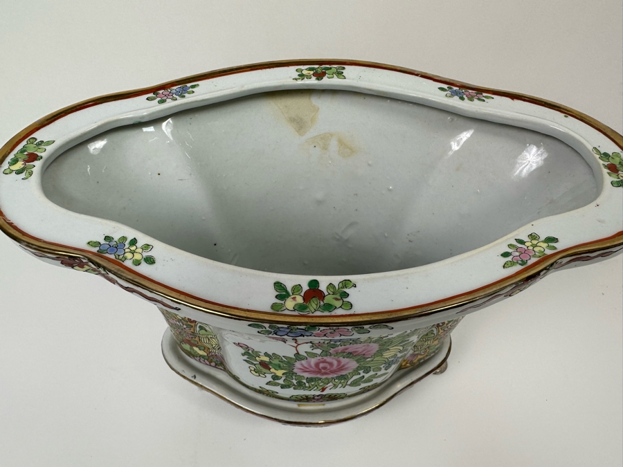 Signed Chinese Hand Painted Porcelain Planter With Underplate 6W X 9.5H [Photo 13]