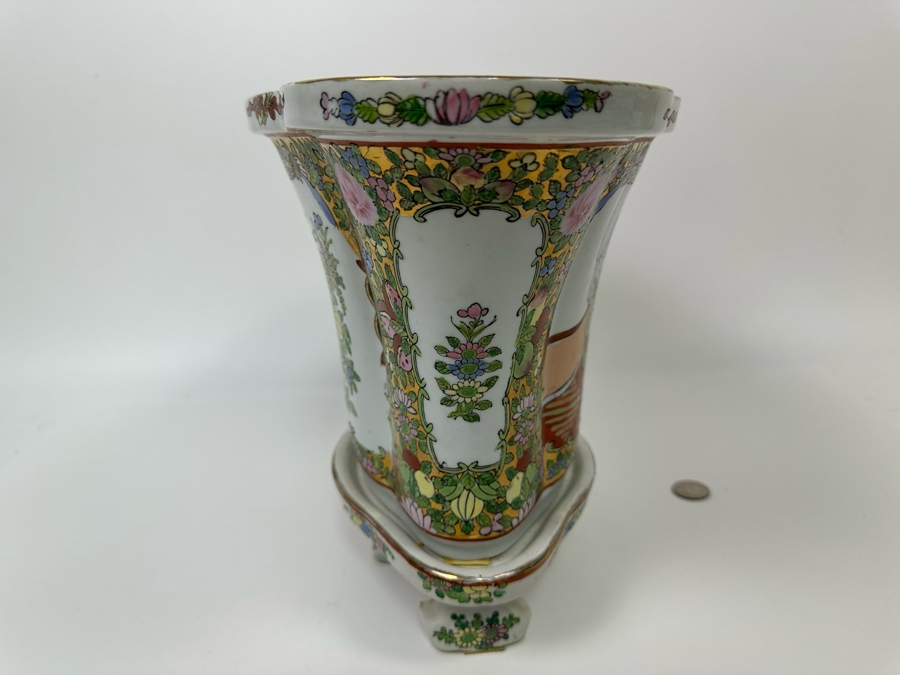 Signed Chinese Hand Painted Porcelain Planter With Underplate 6W X 9.5H [Photo 8]