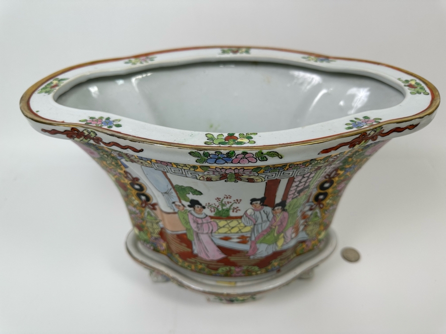 Signed Chinese Hand Painted Porcelain Planter With Underplate 6W X 9.5H [Photo 6]