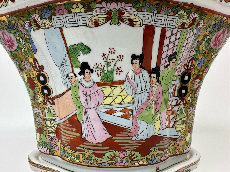 Signed Chinese Hand Painted Porcelain Planter With Underplate 6W X 9.5H [Photo 7]