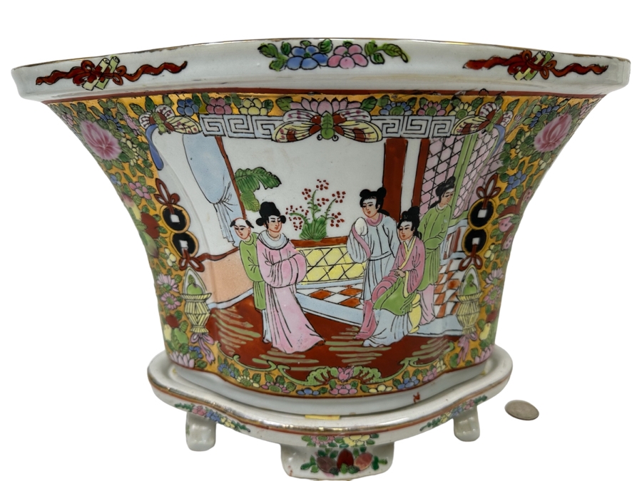 Signed Chinese Hand Painted Porcelain Planter With Underplate 6W X 9.5H [Photo 1]