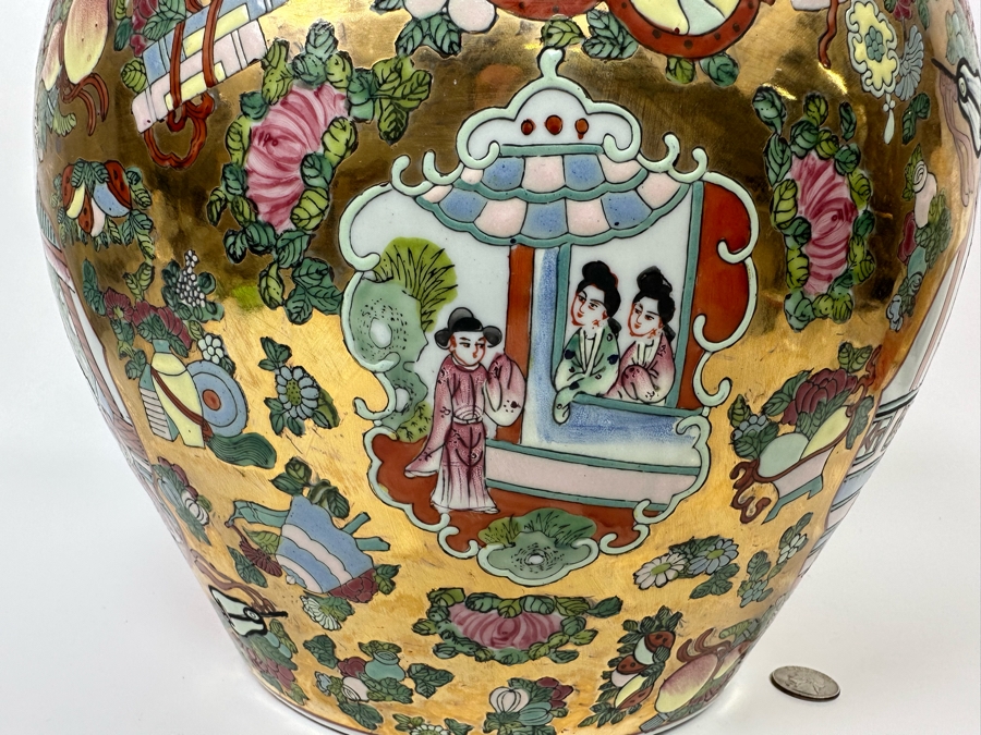 Vintage Signed Chinese Hand Painted Porcelain Fish Bowl Planter 13W X 11H [Photo 12]